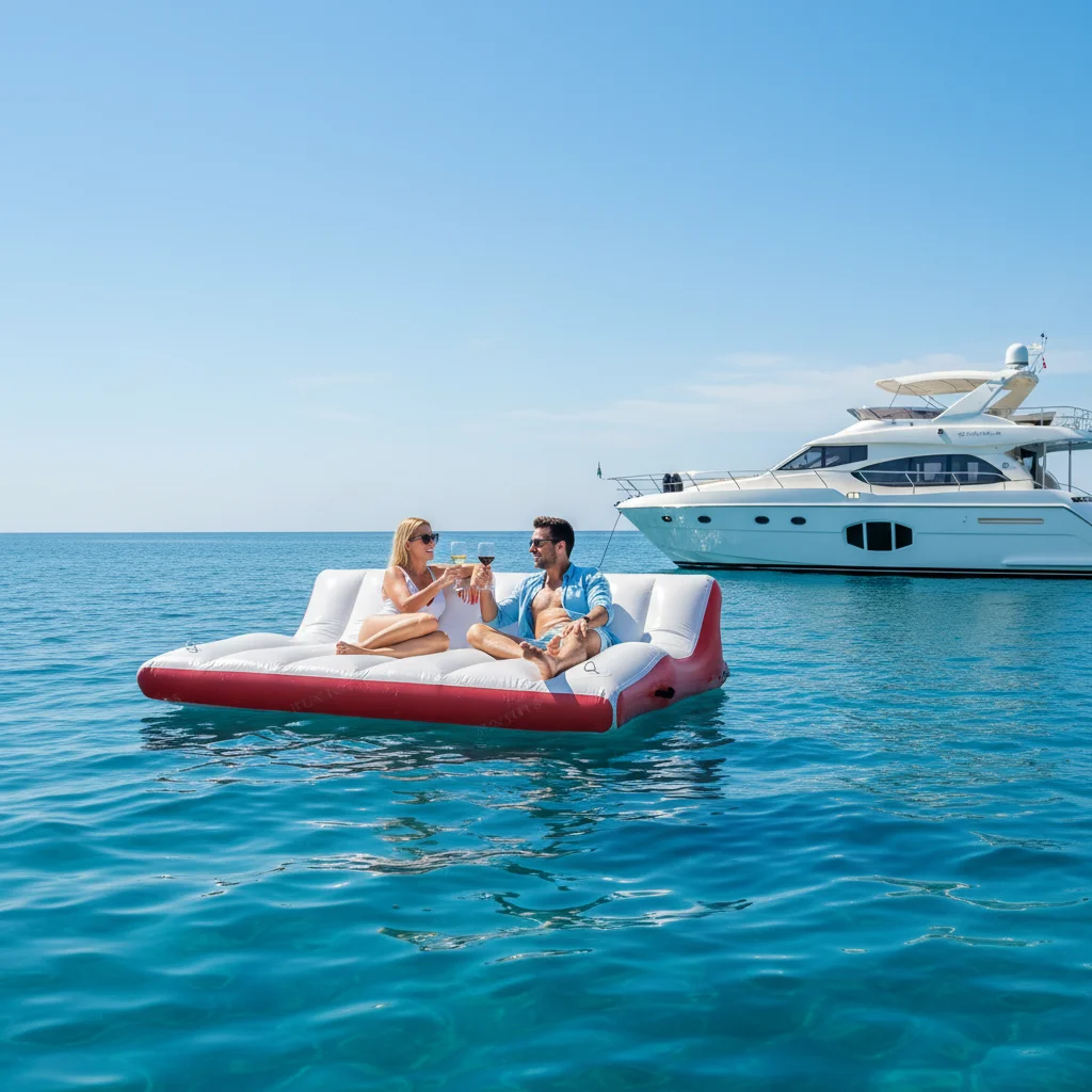 Luxury Inflatable Floating Island Lounge With Backrest - 2 Person Heavy Duty Water Sofa For Yacht Party And Ocean Leisure