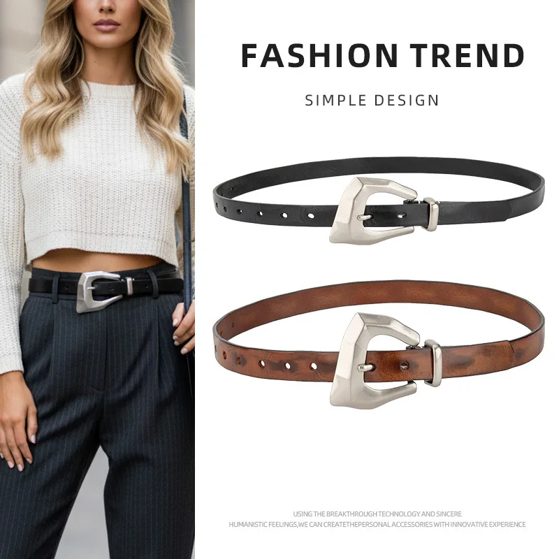 

Оригинальный дизайн, серебряная металлическая пряжка, женские ремни из воловьей кожи, тонкие пояса, высококачественные ремни из натуральной кожи для платьев
