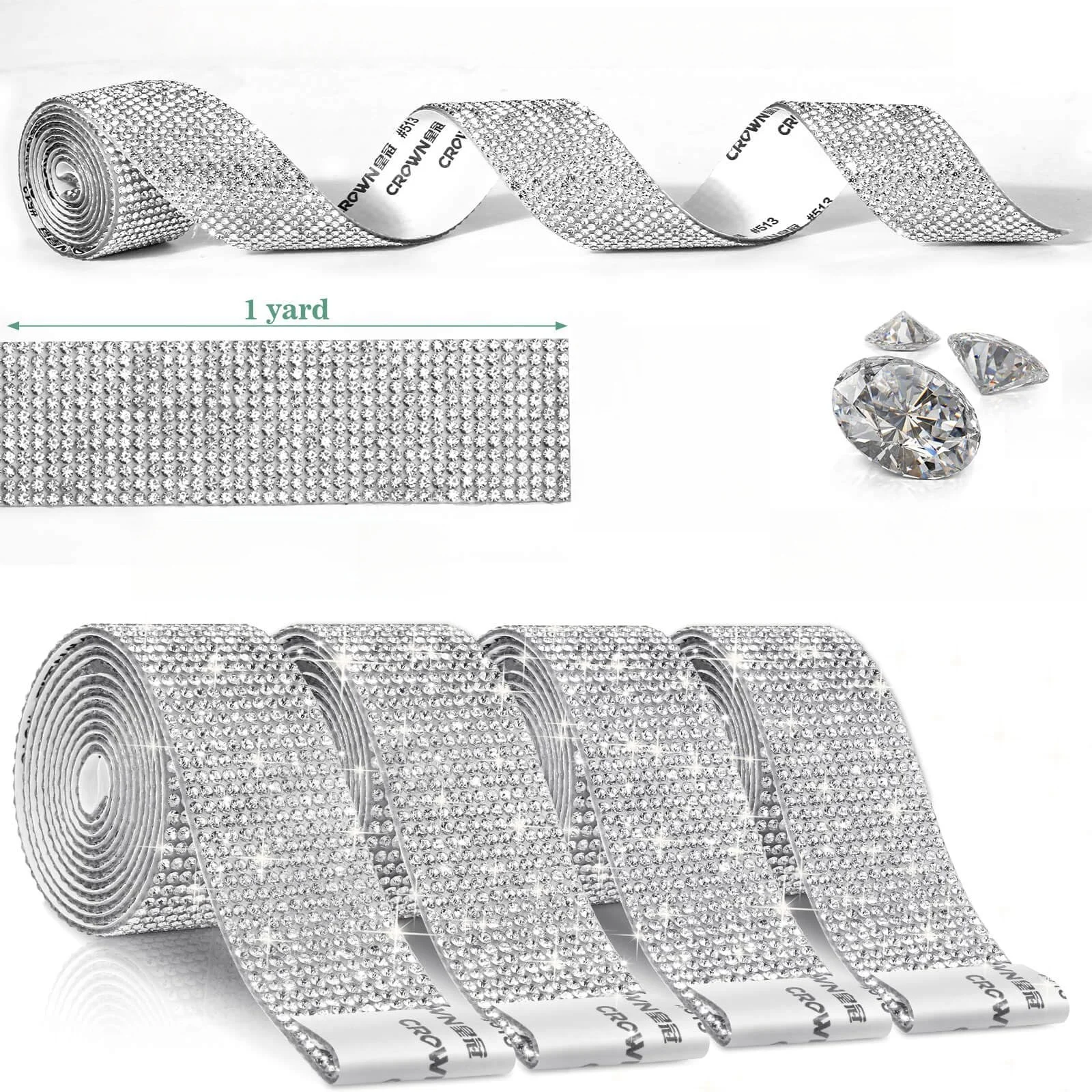 1 Roll Self Adhesive Rhinestone Strips Tape Silver Ribbon Diamond Ribbon Crafts DIY Mirror Car Dress Gift Party Home Decoration