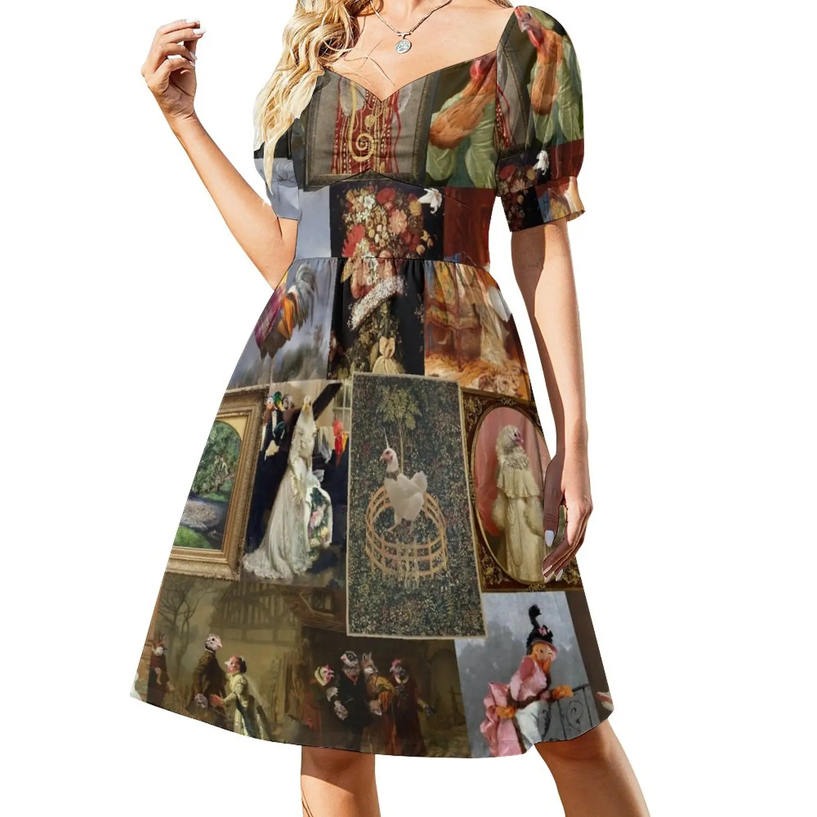 

Museum of Fine Art Chickens Highlights Sleeveless Dress elegant women's sets dress for woman