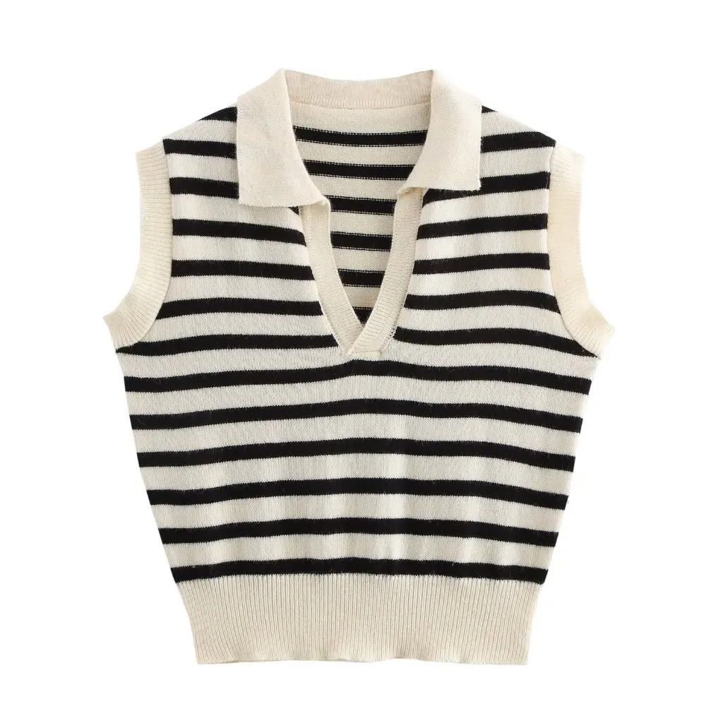 

European And American Fashion Polo Collar Sleeveless Vest Top Women's Summer Pullover G42758 Winter New