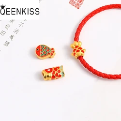 QEENKISS Gold Vintage Fish Carp Beads Charm For DIY Bracelet Making Accessories For Girl Children Birthday Christmas Gift AC546