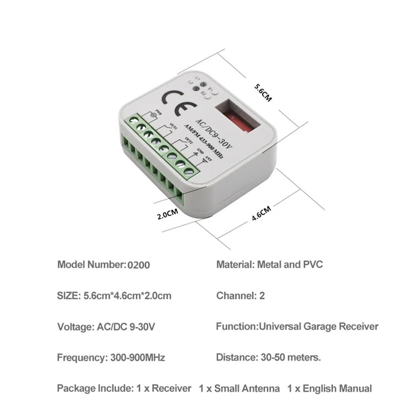 Universal Garage Door Remote Control Receiver 2CH Controller Switch for Transmitter RX Multi Frequency 433-900MHz