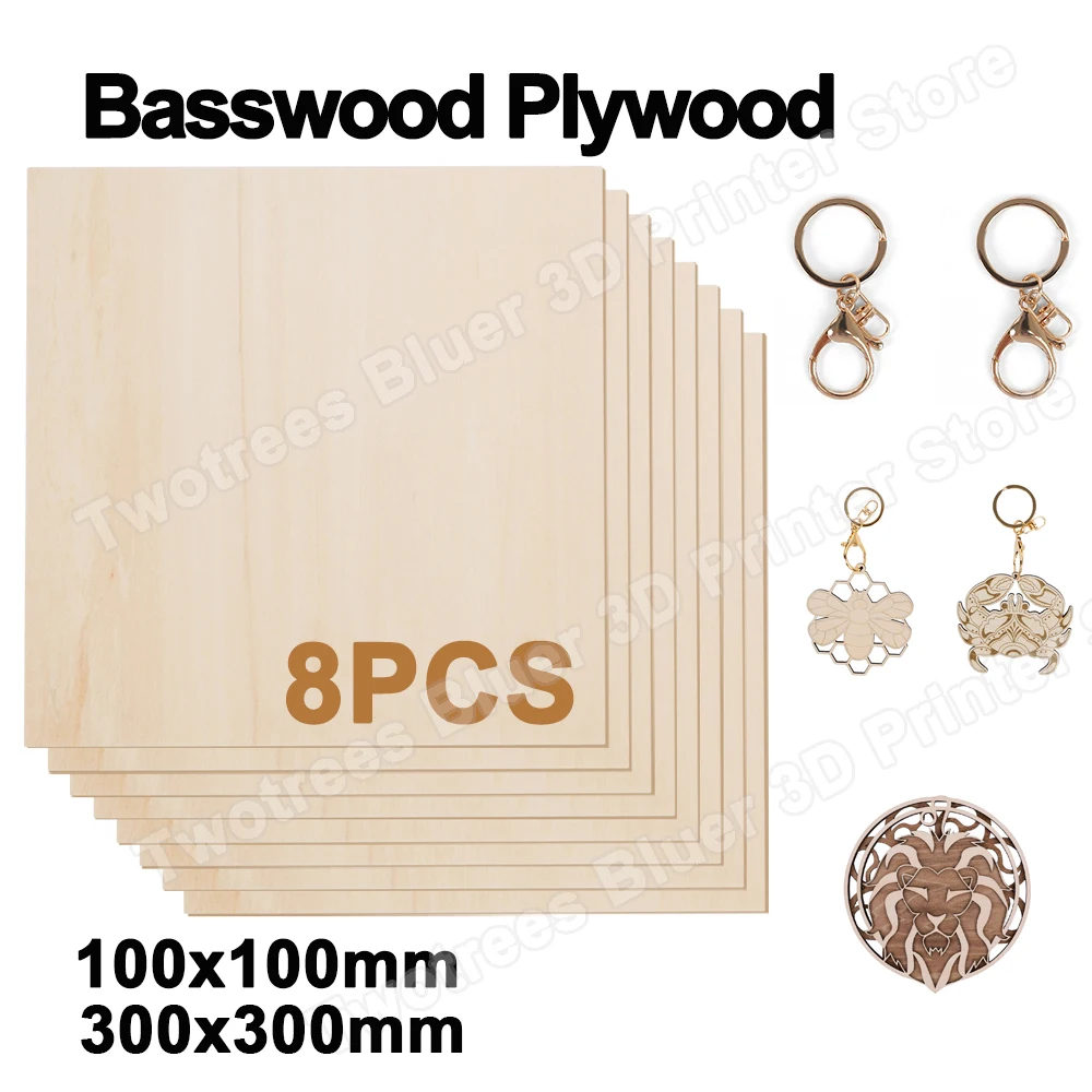 8PCS Basswood Plywood Sheets 100/300MM Laser Engraving Material Wooden Plate for DIY Engraving Cutting Key Chain/Horoscope