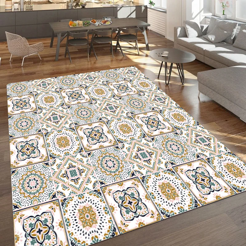 

Ceramic Tile Style Pattern D Printed Rectangle Carpet Art Rug For Bedroom Living Room Soft Fluffy Rug Nonslip Mat Home Decor