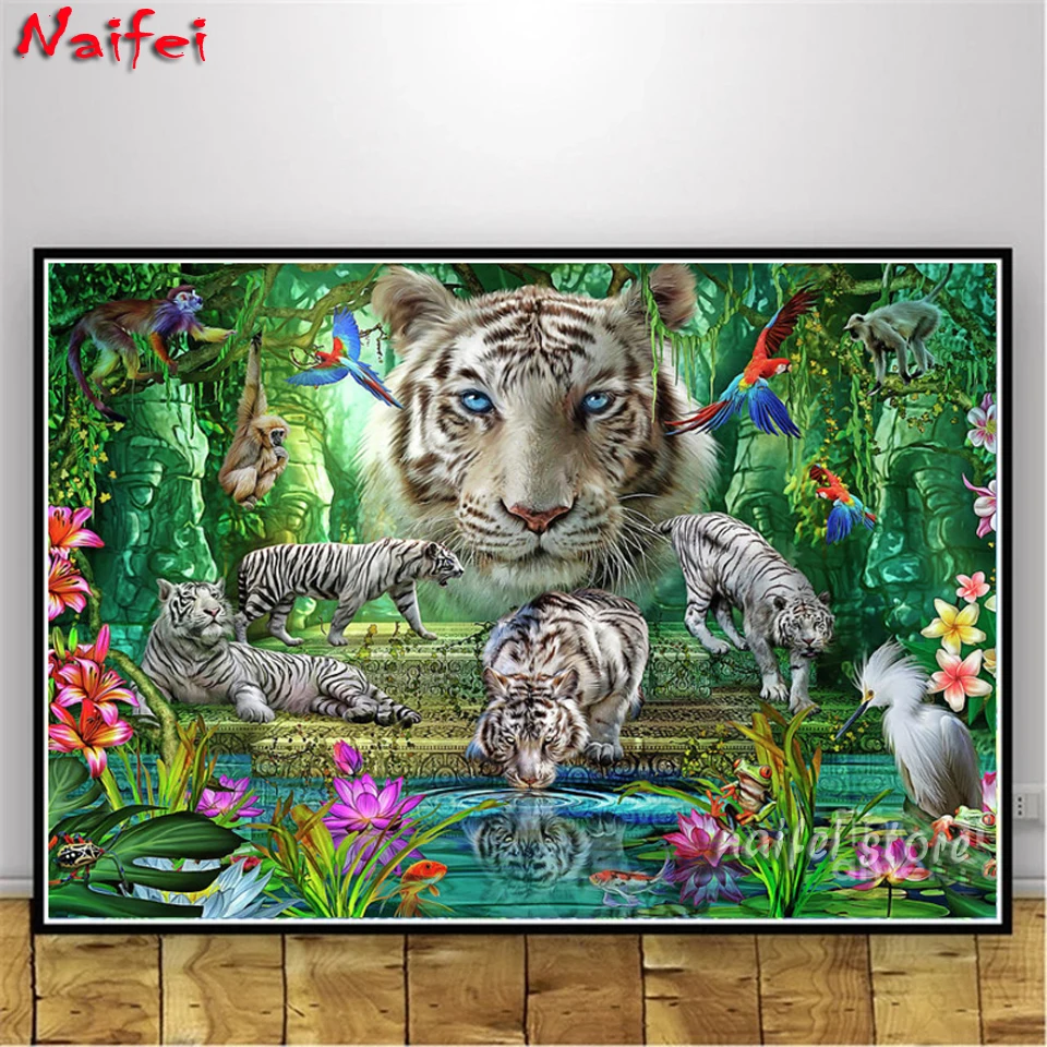 Jungle Nature And Animals White Tiger Full Diamond Mosaic Cross Stitch Embroidery Handicraft Home Decor 5D DIY Diamond Painting