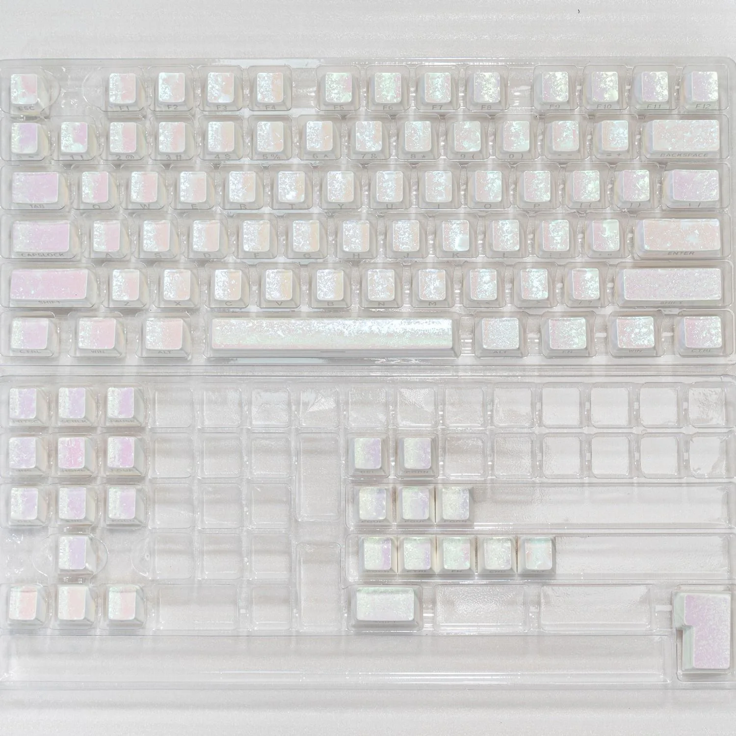 Белый морозный колпачок для клавиатуры, оригинальный заводской АБС-пластик, морозная иллюзия, металлическая текстура, боковая гравировка, полупрозрачный механический колпачок для клавиатуры 61, 68 75