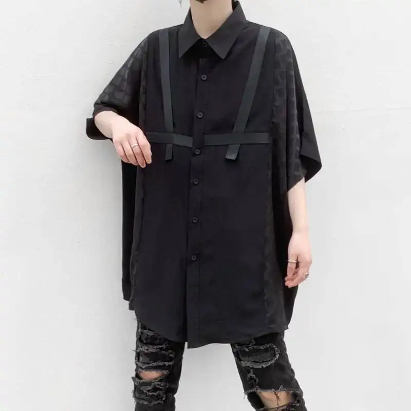HKSH Spring Summer New Men Tide Darkwear Workwear Shirt Women Woven Tape Spliced Design Chic Ins Korean Vibe Shirts Top HK22367