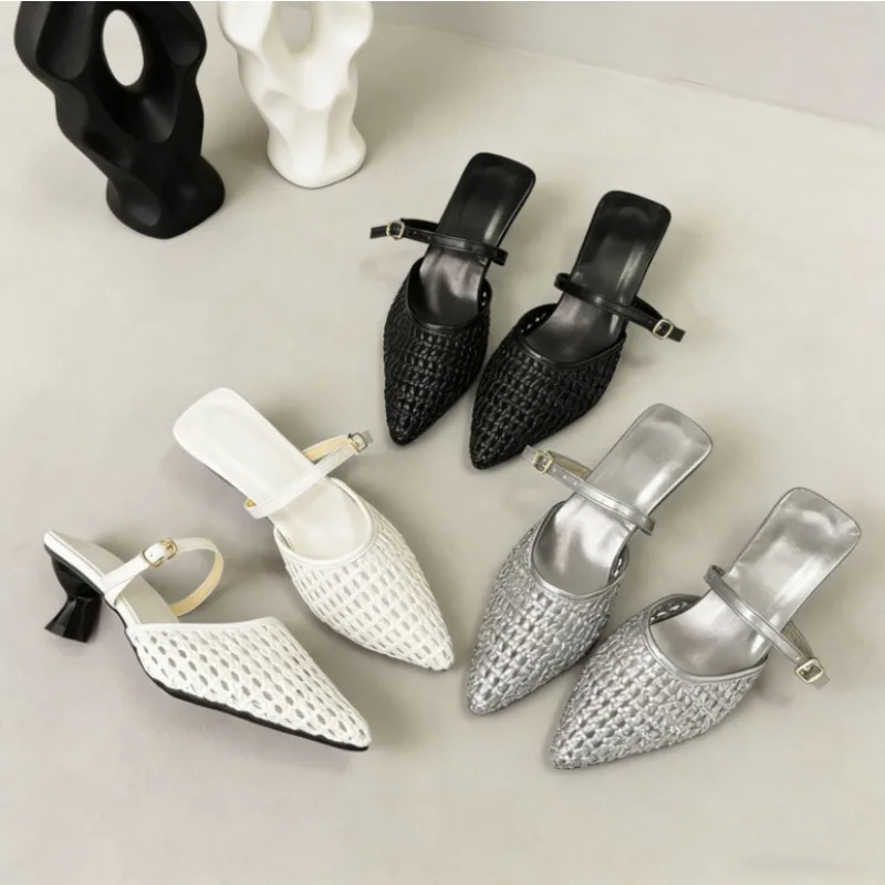 

2026 New French Retro Pointed Hollow Toe Slip-On Half Sandals for Women, Summer Casual Versatile Mule Slippers