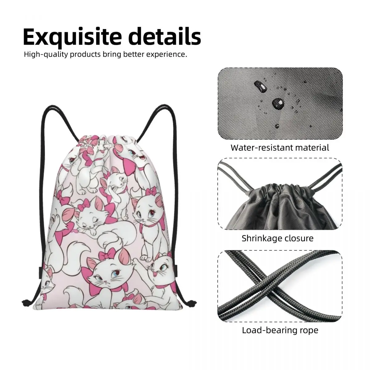 Custom Anime Drawstring Bags Women Men Portable Sports Gym Sackpack Marie Cat Manga Pattern Training Storage Backpacks