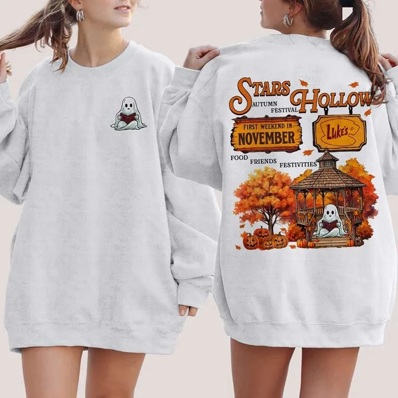 

Autumn and Winter Pure Cotton Crew Neck Sweatshirt with Charming Stars Hollow Themed Print Perfect for Enthusiasts of The Show