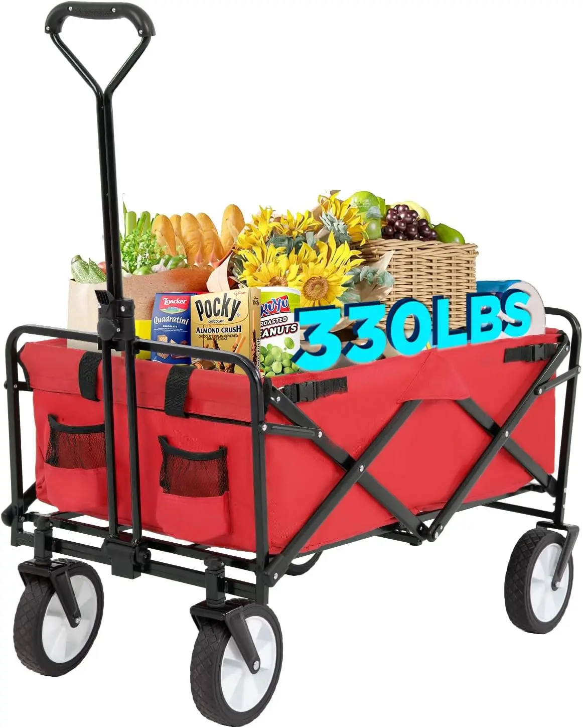 

39''L Collapsible Wagon Cart, Heavy Duty Utility Folding Wagon for Outdoor Sports, 330 LBS Weight Capacity, Camping, Garden, and