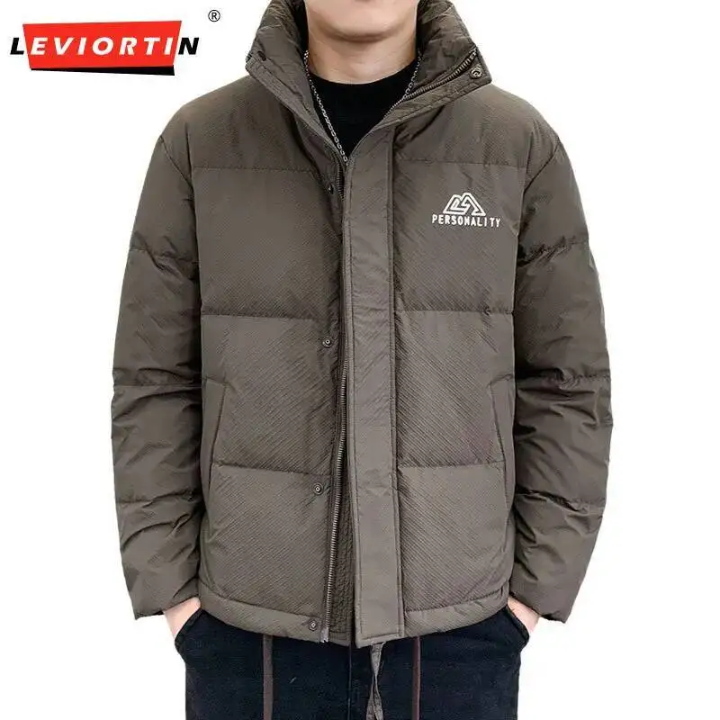 

‌ Мужская куртка на утином пуху, осенне-зимняя спортивная одежда, воротник-стойка, ветрозащитный свободный крой, теплое удобное пуховое пальто, мужская верхняя одежда