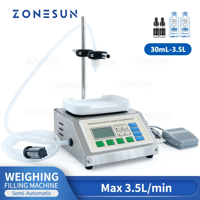 

ZONESUN ZS-DP611W Semi automatic Single Head Liquid Beverage Water Bottle Weighing Filling Machine Essential Oil Perfume Filler