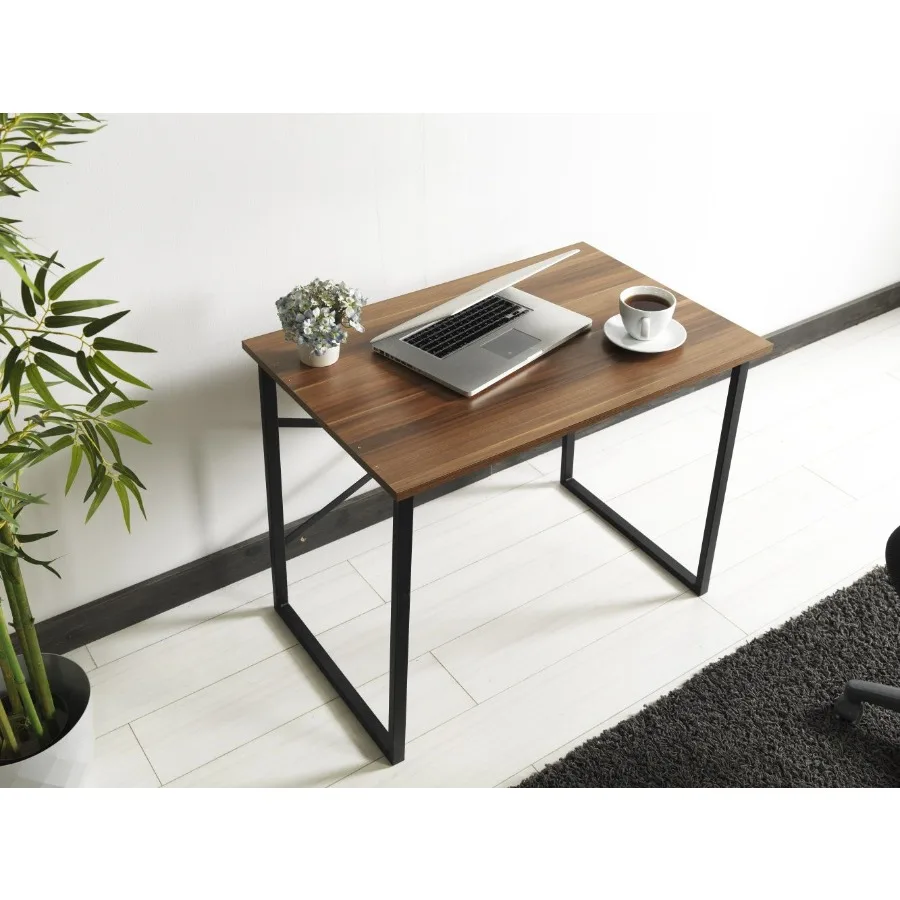 

Furnish Home Store Lator Black Metal Frame 35 Wooden Top Small Writing and Computer Desk for Teens Bedroom Walnut