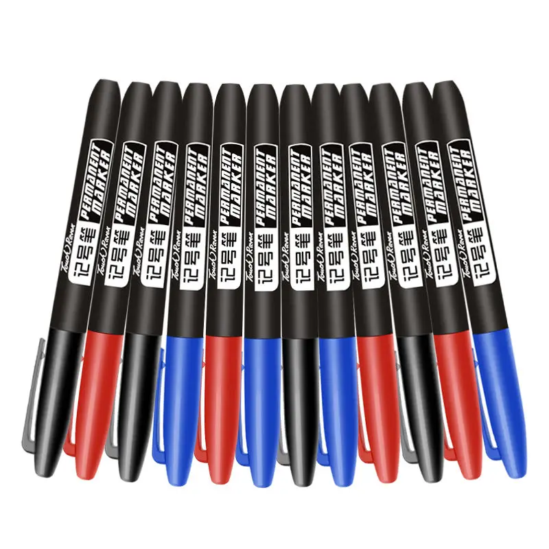 6 Pcs/Set Permanent Marker Pen Fine Point Waterproof Ink Thin Nib Crude Nib Black Blue Red Ink 1.5mm Fine Color Marker Pens