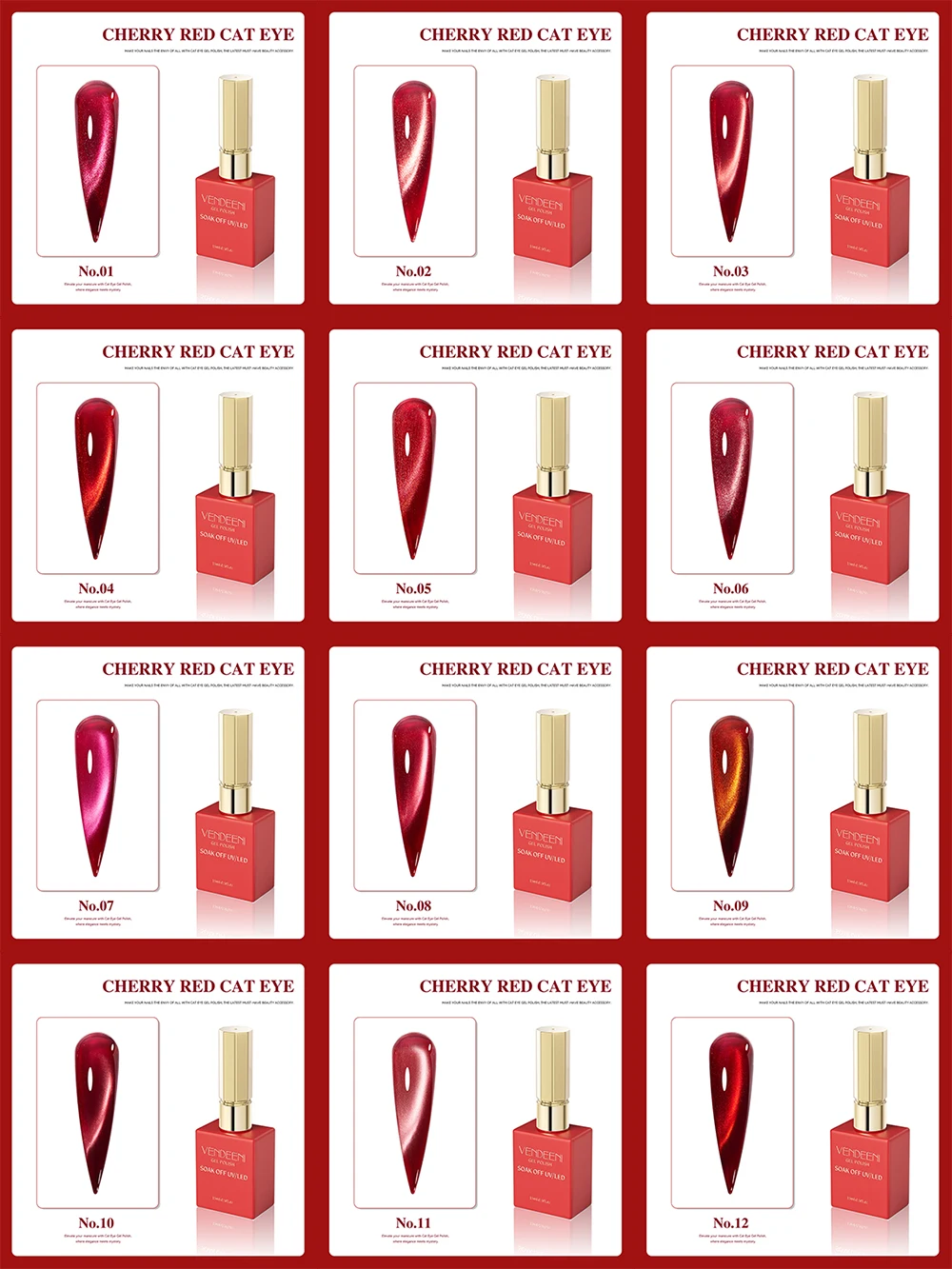 Vendeeni TPO HEMA FREE 12 Farben/Set Roter Kristall Katzenaugen-Gel-Nagellack Glasperlen Magnetischer UV-LED-Gel-Lack mit Display – Detail 5