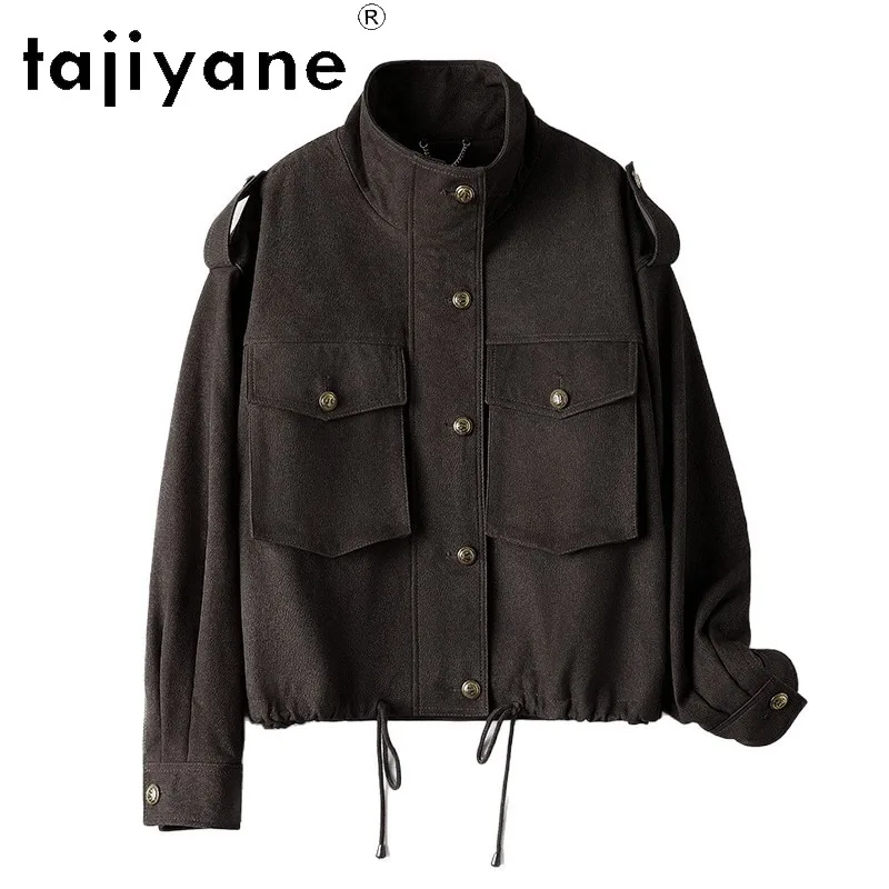 TAJIYANE Genuine Leather Jacket Women Batwing Sleeve Outerwear Matte Sheepskin Leather Coat Cargo Jackets Streetwear Jaqueta