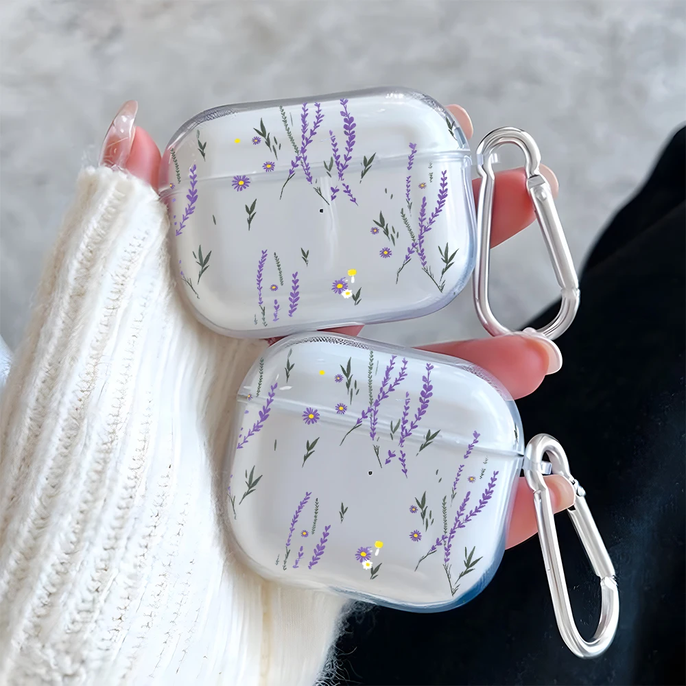 

Purple Lavender Floral Clear Earphone Case for AirPods Pro 2/Pro 3/Pro Earbuds Case For AirPods 1/2/3/4 TPU Protective Cover