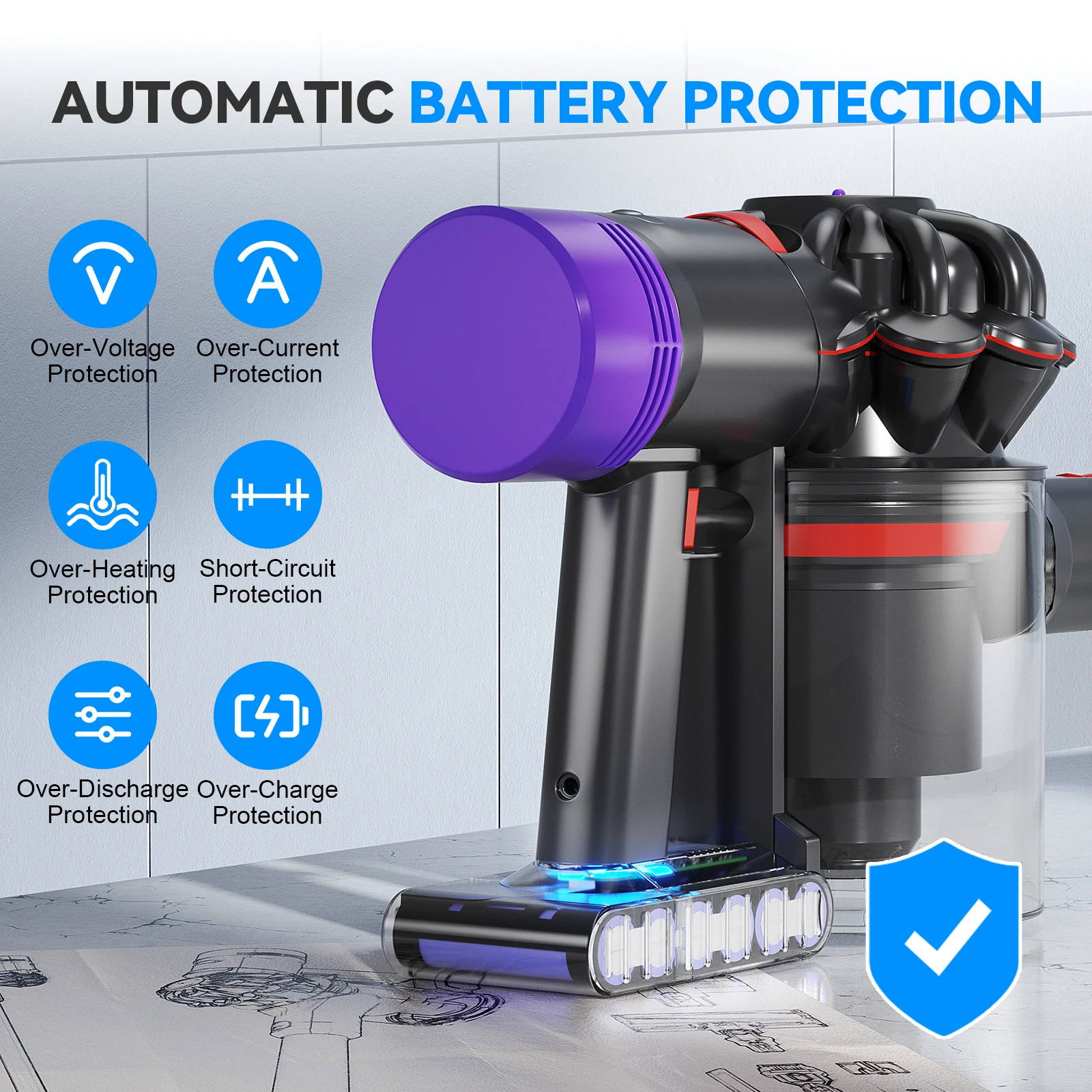 Akumulator 21.6V 6000mAh do odkurzacza ręcznego Dyson V8 Absolute, zamiennik baterii litowo-jonowej do Dyson V8 SV10 SV25, akumulator do elektronarzędzi. — zdjęcie produktu 6