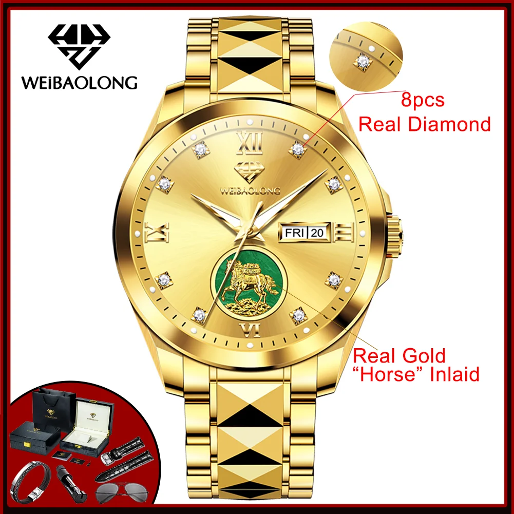 WEiBAOLONG Real Diamond Real Gold Watches for Men Top Luxury Original Limited-edition Japan Automatic Mechanical Man Watch 3816