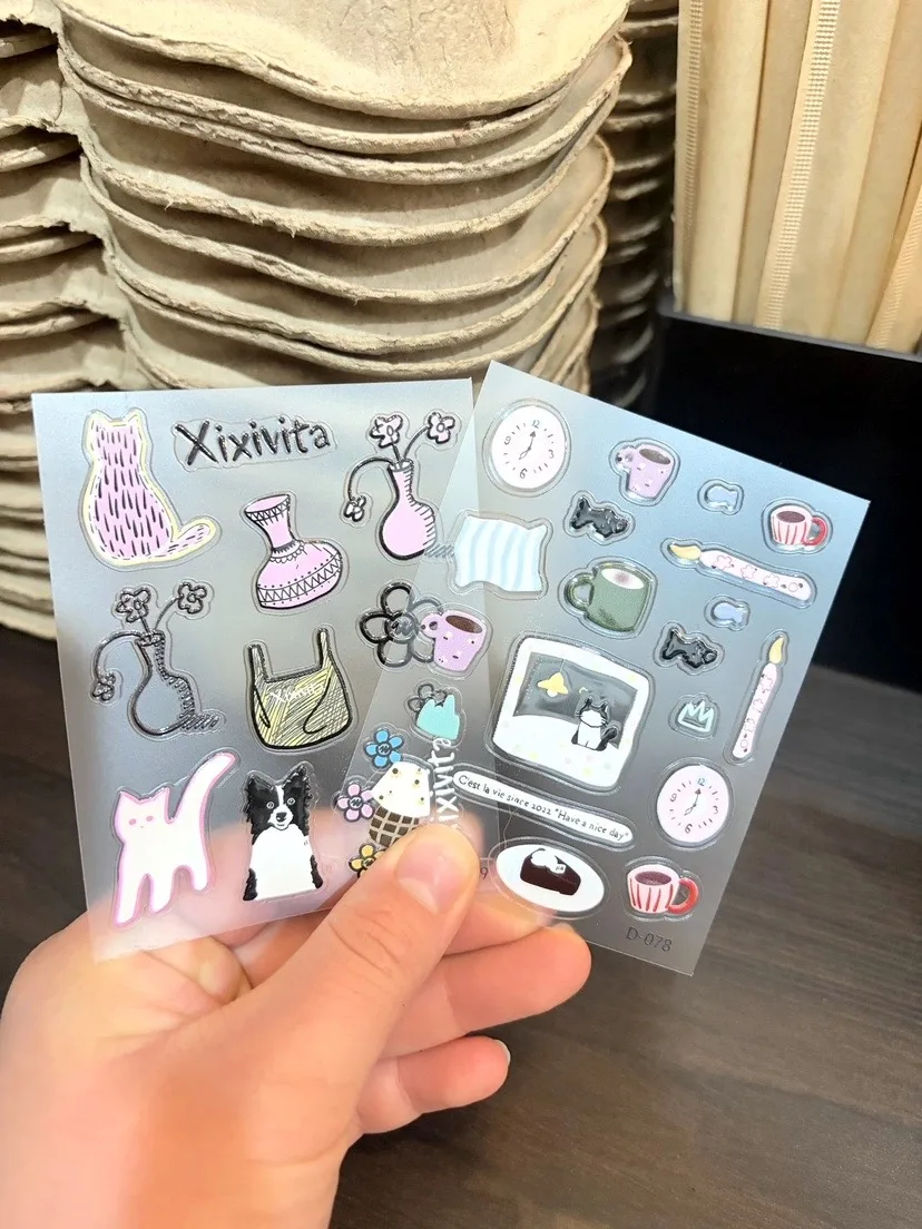 Korean Simple Ins Style Transparent Jelly Sticker Cute Cartoon Small Animal Pet Bag Flower Sticker