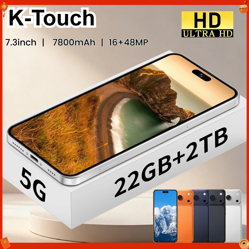Nouveau Smartphone K-Touch Ai iFone 17 Pro Maxi Android 5G 7.3HD 22G+2TB Téléphone Portable Intelligent 16+48MP Double SIM 7800mAh Débloqué Version Globale