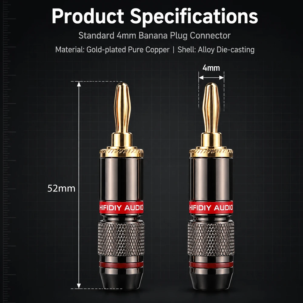HIFIDIY LIVE 4 szt./zestaw 4mm Złote Wtyki Bananowe z Czystej Miedzi do Audio Wideo Adaptera Głośnikowego Zestaw Złączek Terminalowych — zdjęcie 4