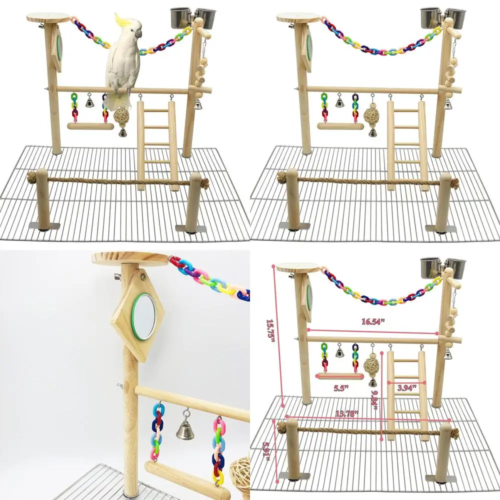 

Bird Playground Top Cage, Parrot Gym Hanging Chewing Toys, Cage Top Play Stand for Conure, Parakeets, Budgie, Cockatiels, Lovebi