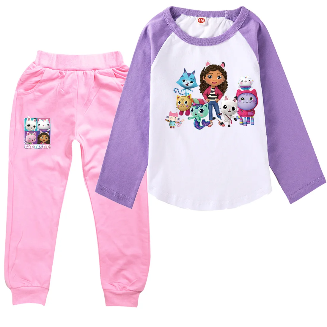 Cartoon Gabbys Puppenhaus T-Shirt Kinder Langarm Casual Tops Hosen 2 stücke Set Kleinkind Mädchen Gabby Chat Kleidung Kinder kleidung