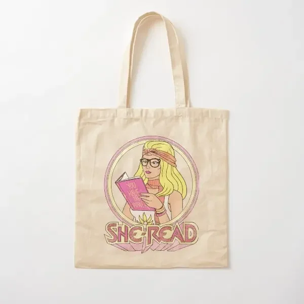 

She Read Cotton Canvas Bag Fabric Designer Shopper Women Shoulder Bag Grocery Casual Ladies Travel Unisex Fashion Handbag