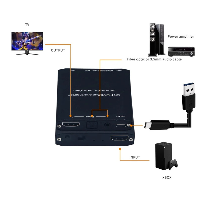 V2.1 HDMI-compatible Audio Converter SPDIF AUX Extractor 8K 4K 120Hz HDR 10+ HLG Dolby Vision Atmos for PS5 XBOX Amplifier HDTV