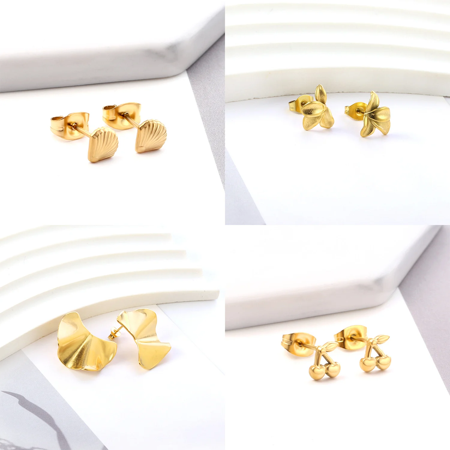 Persönlichkeit Nische Stil Shell Blume Krone Ohrringe Für Mädchen Edelstahl Wasserdicht Nicht-allergisch Schmuck Trend Ohrringe