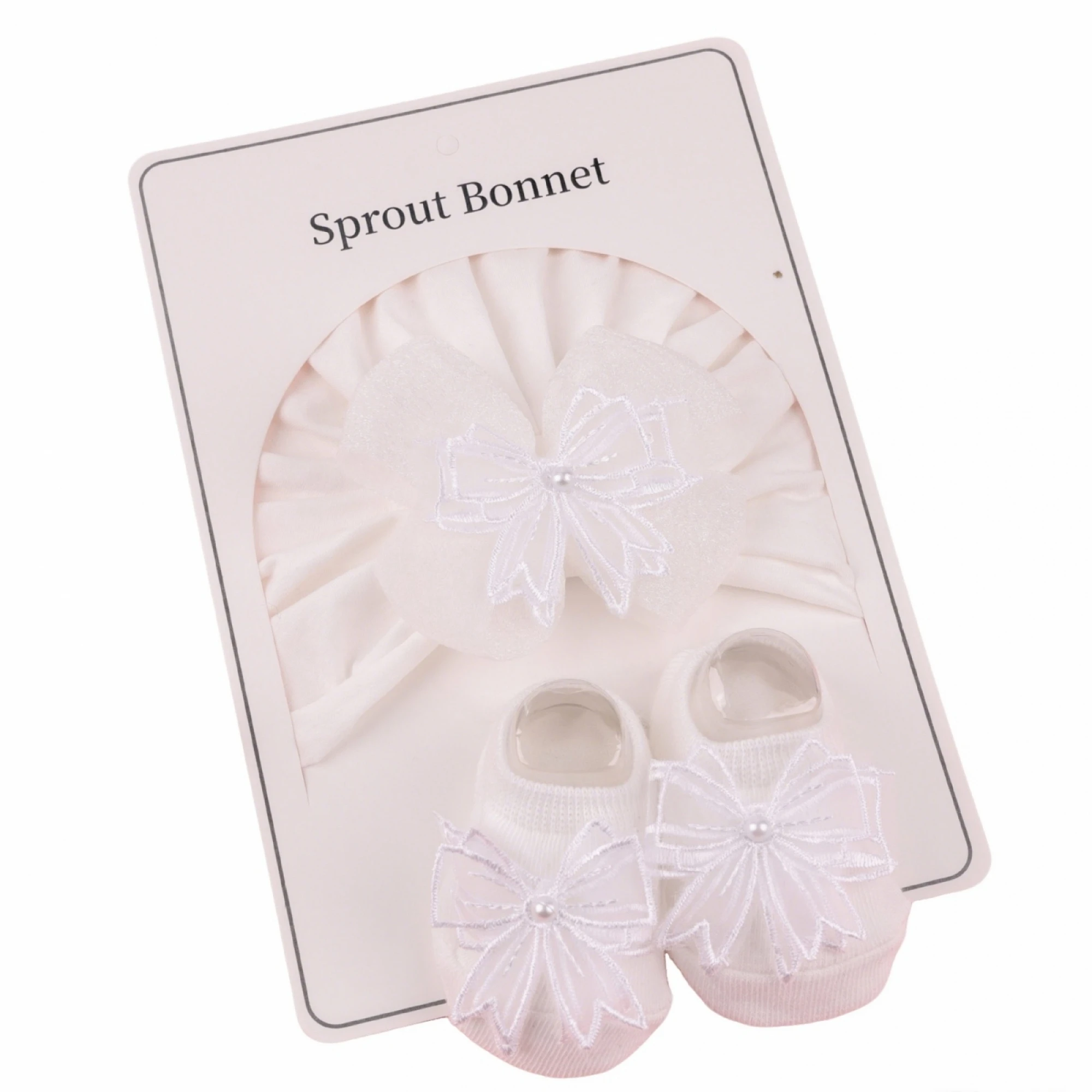 Baby Girl Beanie Hat and Decorative Pearl Bow Princess Socks 2 Pieces Set