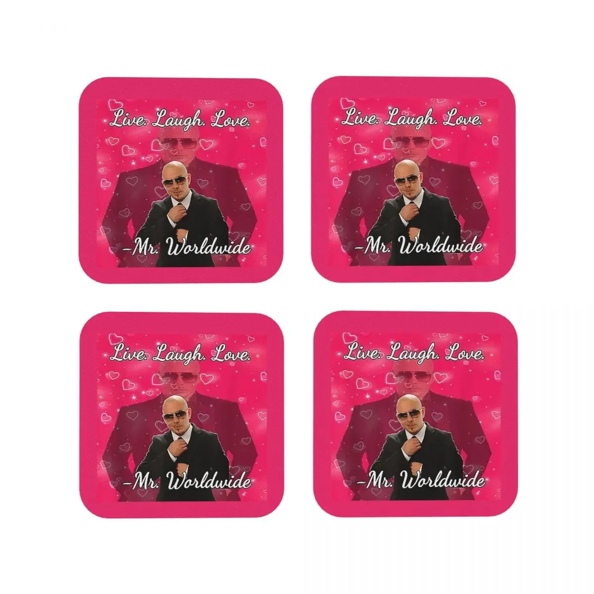 Mr Worldwide Pitbull Valentin Coasters Kitchen Placemats Non-slip Insulation Cup Coffee Mats For Home Tableware Pads Set of 4