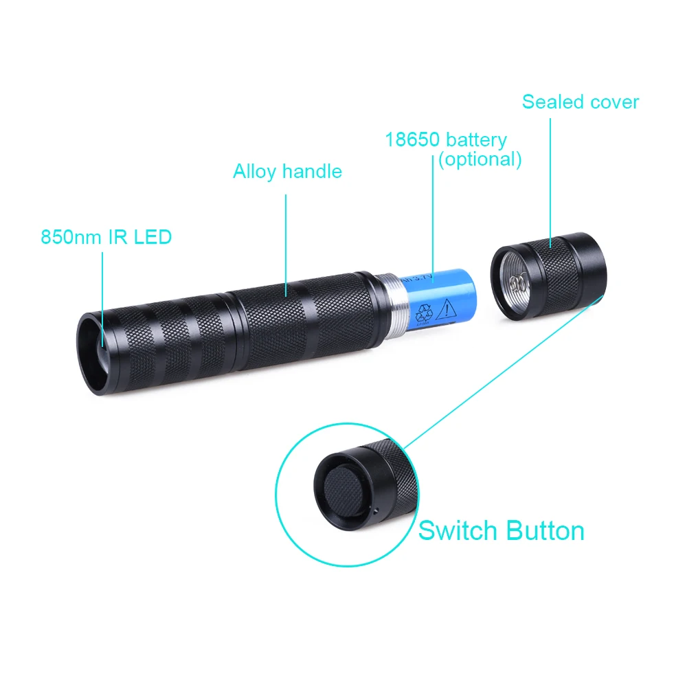 Lanterna infravermelha para visão noturna, tocha IR, luz de preenchimento, dispositivo de escopo, laser zoomable, caça, 850nm