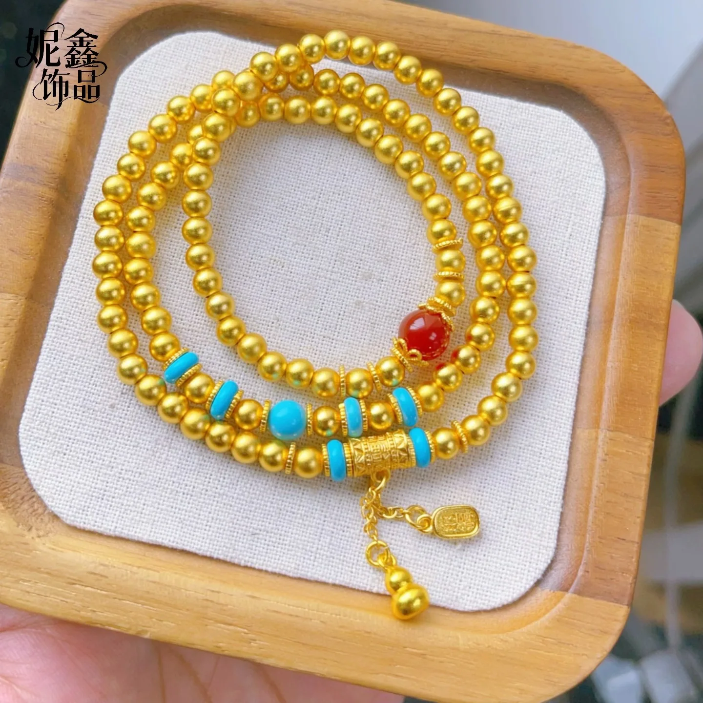 

Shiny & Eye-Catching Fortune Blessing Tassel Three-Round Bracelet For Women 24K Gold AU999 | Golden luster, exquisite and bright