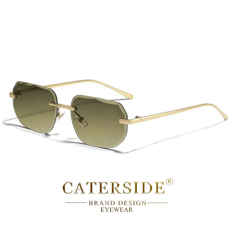 CATERSIDE Vintage Rahmenlose Herren-Sonnenbrille mit Designgläsern und Metallbügeln, Damen-Sonnenbrille für Party und Reisen – Detail 11