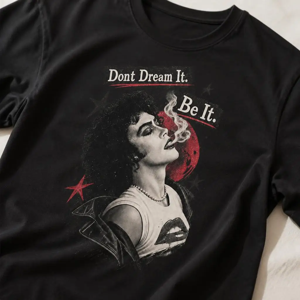 Tim Curry Gedenk-T-Shirt „Rockys Horror Picture Show“, Lässiges Kurzarm-T-Shirt mit Rundhalsausschnitt, Reine Baumwolle – Detail 5