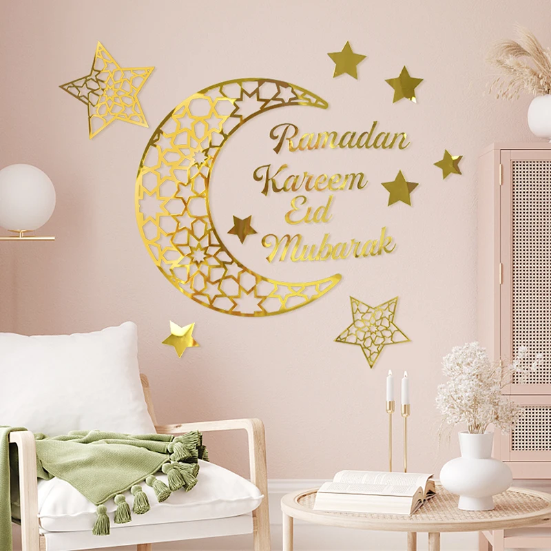 

Ramadan Kareem Mirror Wall Stickers Moon Star DIY Eid Mubarak Wall Decal Ramadan Decoration For Home Islamic Muslim 2024