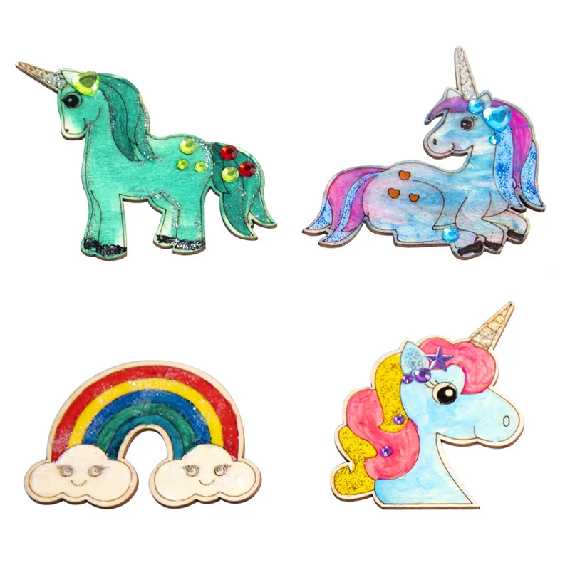 10pcs Unicorn Wooden Crafts DIY Painting Wood Slices Ornaments For Unicorn Birthday Party Decoration Kids DIY Gifts Supplies