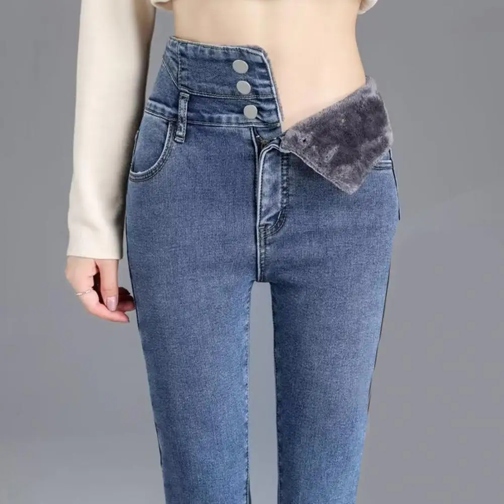 

Теплые женские джинсы-карандаш на зиму, с высокой талией, на подкладке из искусственного меха, облегающие, повседневные брюки, 80%