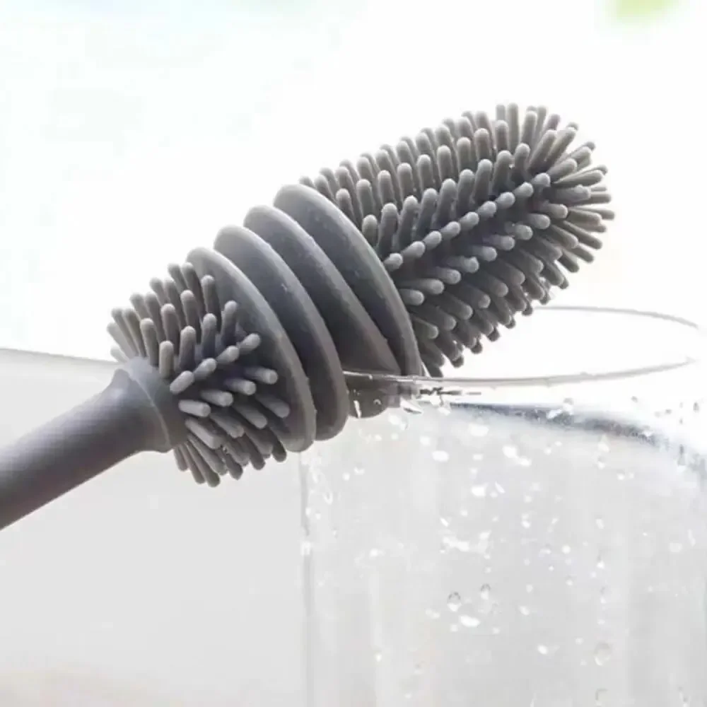 1pcs Rotary Cup Brush Milk Bottle Brush Special Long Handle Crevice Tea Stains Clean Bristle Silicone Brush