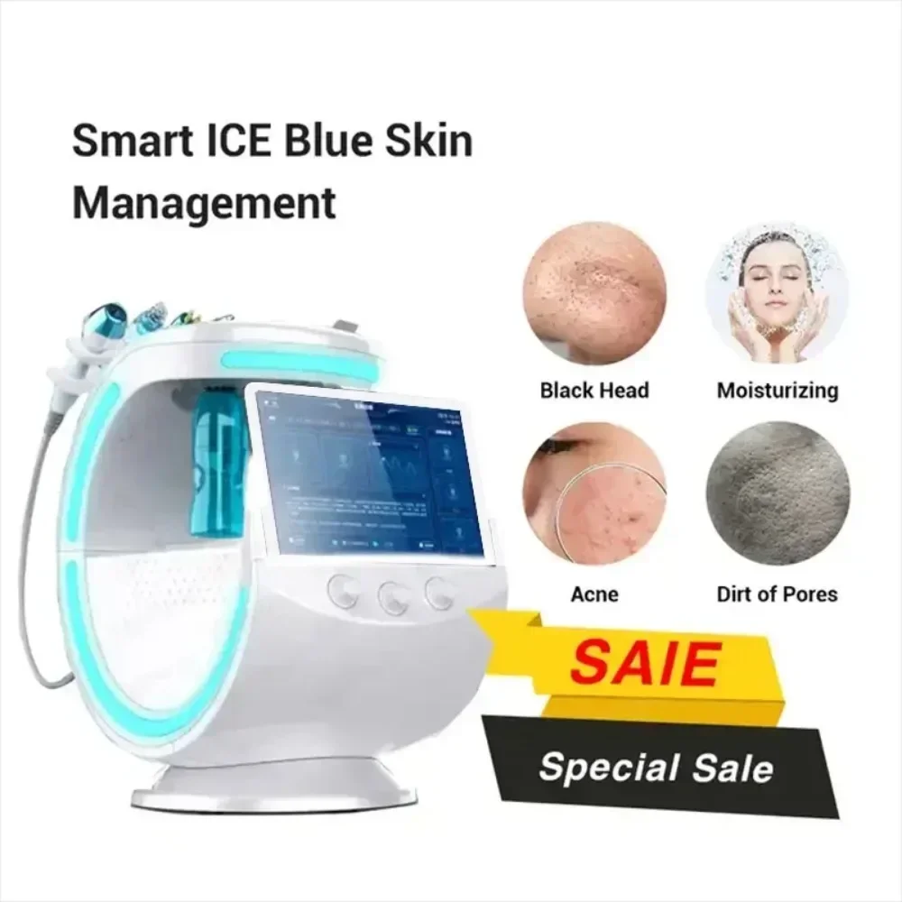 7 in1 Ultrasonic Rejuvenation Ice blue facial oxygen jet hydro water demerbrasion machine skin analyzer rf multi-function beauty