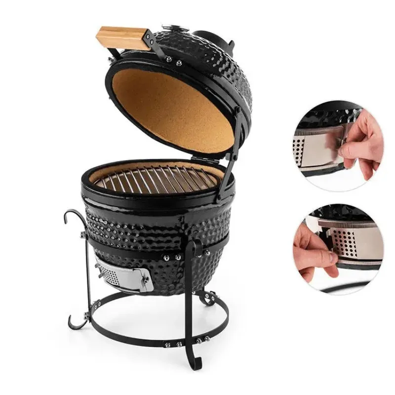 Keramik Kamado Grill 13-29 Zoll Outdoor Holzkohlegrill Smoker Grün Tragbarer BBQ Asador