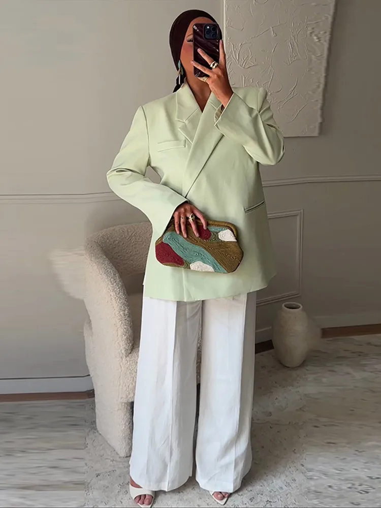 Blazer liso a la moda para mujer, chaqueta holgada de manga larga con cuello vuelto, ropa de calle informal para mujer nueva primavera otoño 2026