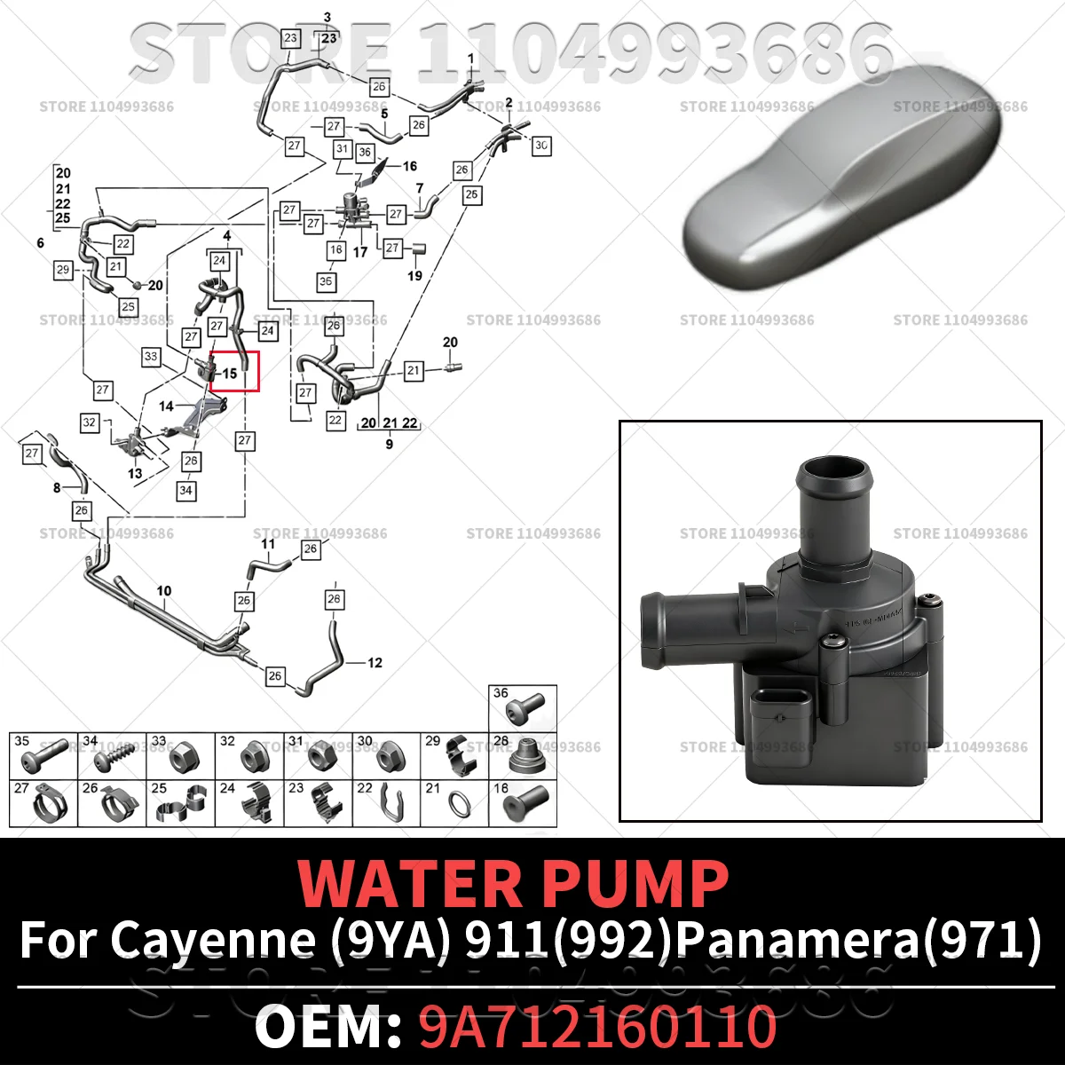 

Для Porsche 2020-2025 911 (992) 2019-2025 Cayenne (9YA) 2017-2025 Panamera (971) Вспомогательный насос OEM 9A712160110 06H121601P