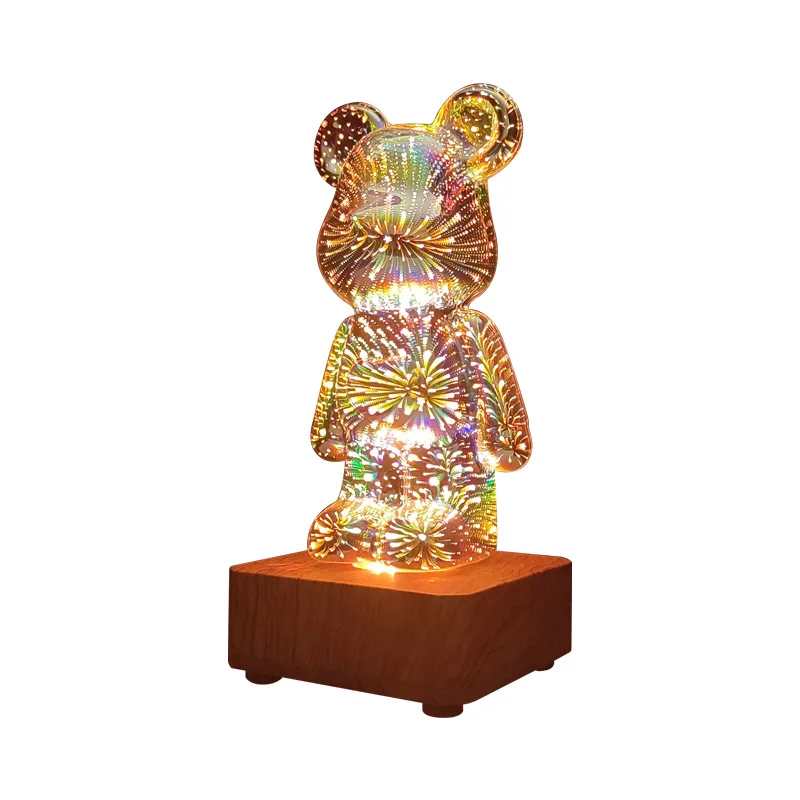 Imagem -02 - Fogos de Artifício 3d Led Night Light Urso Luz Ambiente Modos de Mudança de Cor Lâmpada de Mesa com Usb Bear Decor Room