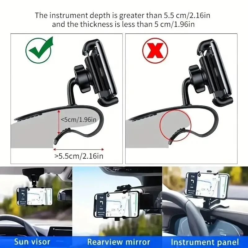 Universal Car Phone Holder Dashboard Cell Phone Car Holder Rear View Mirror Sun Visor Baffle Mobile Phone Mount Clip Car Gadgets