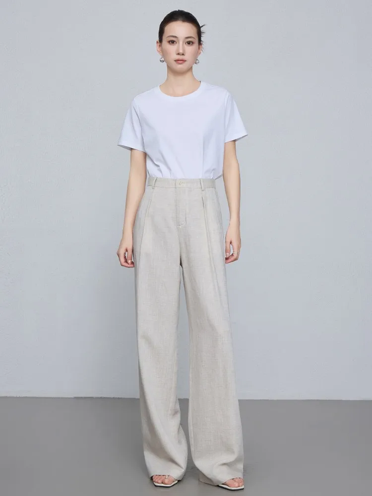 Summer Female Elastic Waist Straight Trousers Women Solid Color Comfortable Breathable Wide Leg Pant High Waisted Casual Pants